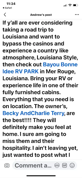 Bayou Bonne Idee RV PARK and one cabin 9