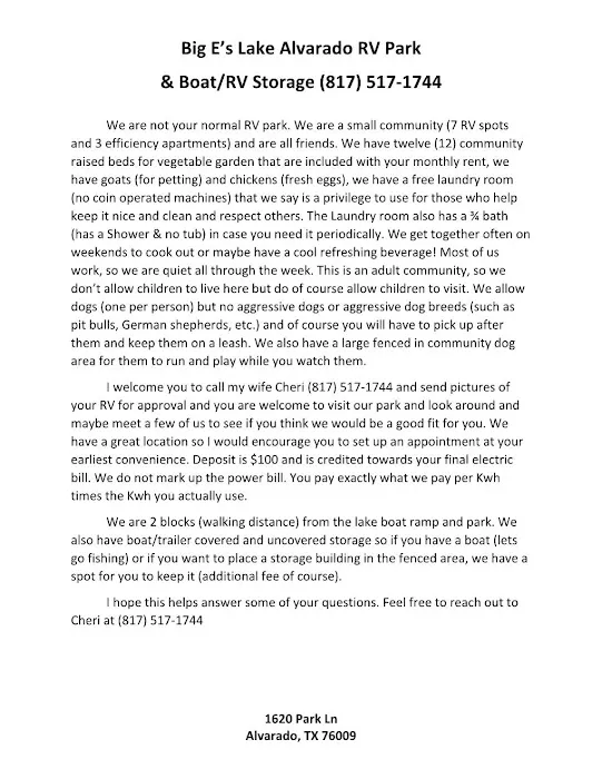 Big E's Lake Alvarado RV Park & Boat Repair/Storage 6